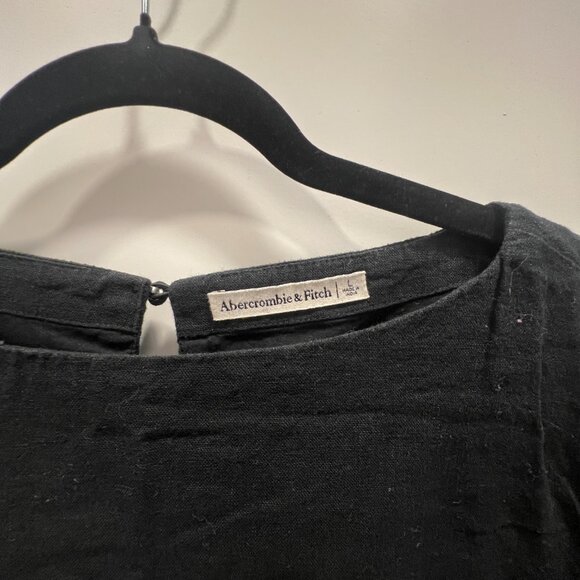 A&F Linen Blend Short Sleeve Mini Dress Black - Picture 4 of 6